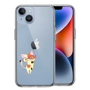 iPhone14Plus ケース クリア ジャケット 三毛猫 メガネ スマホケース 側面ソフト 背面ハード ハイブリッド