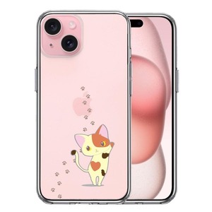 iPhone15 ケース クリア ジャケット 三毛猫 フットプリント スマホケース 側面ソフト 背面ハード ハイブリッド