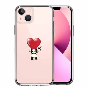 iPhone13mini ケース クリア パンダ ハート 重量挙げ 努力感 スマホケース 側面ソフト 背面ハード ハイブリッド