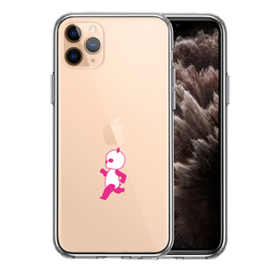 iPhone11pro ケース クリア ピンク Panda パンダ 小走り スマホケース 側面ソフト 背面ハード ハイブリッド