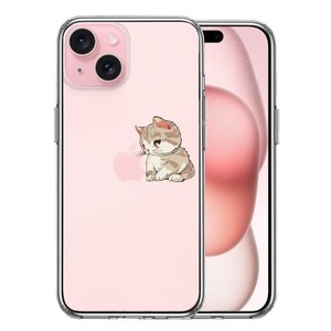 iPhone15Plus ケース クリア にゃんこ りんご にらめっこ スマホケース 側面ソフト 背面ハード ハイブリッド