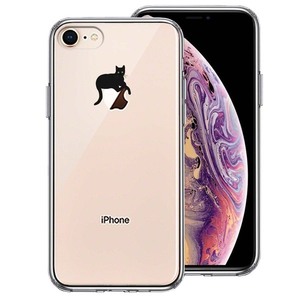 iPhone8 ケース クリア 猫 りんごペチペチ スマホケース 側面ソフト 背面ハード ハイブリッド