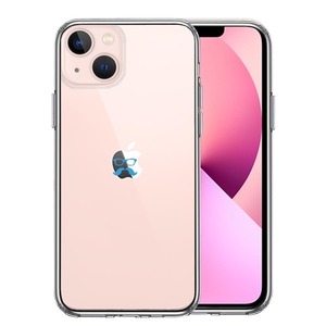 iPhone13mini ケース クリア ひげ メガネ 髭 眼鏡 スカイ ブルー スマホケース 側面ソフト 背面ハード ハイブリッド