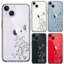 iPhone14Plus ケース クリア フローラル ＆ バタフライ グレー スマホケース 側面ソフト 背面ハード ハイブリッド_画像2