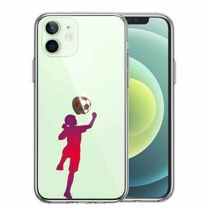 iPhone12mini ケース クリア サッカー ヘディング 女子 スマホケース 側面ソフト 背面ハード ハイブリッド