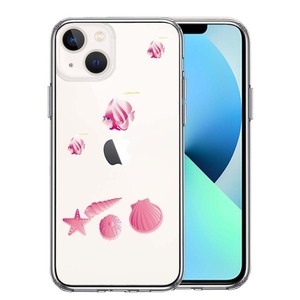 iPhone13mini ケース クリア 夏 熱帯魚 と 貝 ピンク スマホケース 側面ソフト 背面ハード ハイブリッド