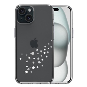 iPhone15Plus ケース クリア 流れ星 ホワイト スマホケース 側面ソフト 背面ハード ハイブリッド