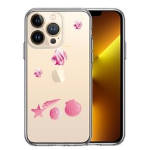 iPhone13Pro ケース クリア 夏 熱帯魚 と 貝 ピンク スマホケース 側面ソフト 背面ハード ハイブリッド_画像1