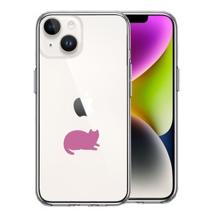 iPhone14Plus ケース クリア にゃんこ 伏せ ピンク スマホケース 側面ソフト 背面ハード ハイブリッド