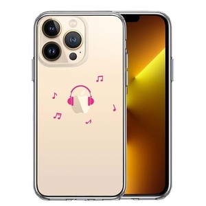 iPhone13Pro ケース クリア ヘッドフォン ヘッドホン ピンク スマホケース 側面ソフト 背面ハード ハイブリッド