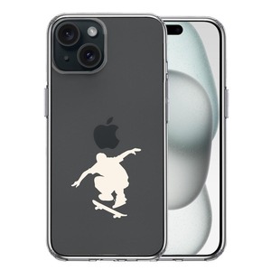 iPhone15Plus ケース クリア スケートボード ホワイト スマホケース 側面ソフト 背面ハード ハイブリッド