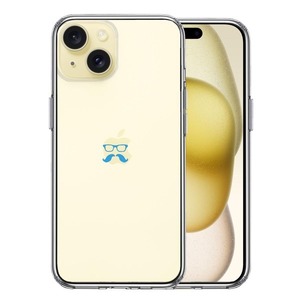 iPhone15 ケース クリア ひげ メガネ 髭 眼鏡 スカイ ブルー スマホケース 側面ソフト 背面ハード ハイブリッド