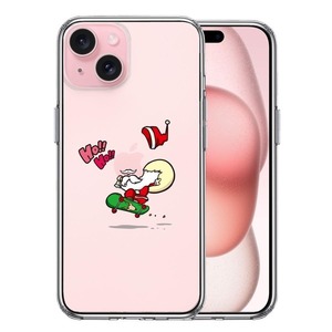 iPhone15 ケース クリア トナカイ スケートボード サンタ スマホケース 側面ソフト 背面ハード ハイブリッド