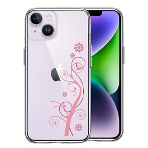 iPhone14 ケース クリア フローラル つる模様 ピンク スマホケース 側面ソフト 背面ハード ハイブリッド