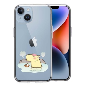 iPhone14Plus ケース クリア カピバラ 温泉 スマホケース 側面ソフト 背面ハード ハイブリッド