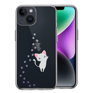 iPhone14Plus ケース クリア ジャケット ねこ フットプリント スマホケース 側面ソフト 背面ハード ハイブリッド