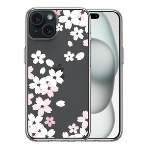 iPhone15Plus ケース クリア 桜 ホワイト スマホケース 側面ソフト 背面ハード ハイブリッド