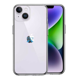 iPhone14Plus ケース クリア ひげ メガネ 髭 眼鏡 スカイ ブルー スマホケース 側面ソフト 背面ハード ハイブリッド