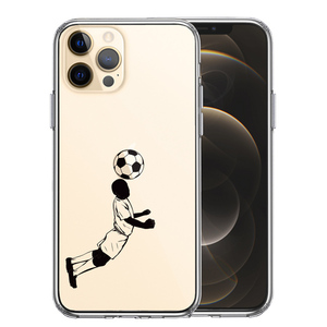 iPhone12Pro ケース クリア サッカー ヘディング 男子 黒 スマホケース 側面ソフト 背面ハード ハイブリッド