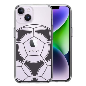 iPhone14Plus ケース クリア サッカーボール I Love Soccer スマホケース 側面ソフト 背面ハード ハイブリッド
