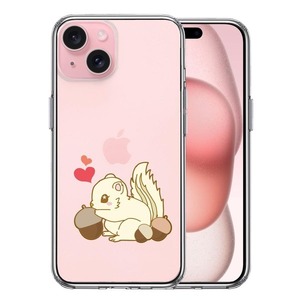 iPhone15Plus ケース クリア リス どんぐり大好き スマホケース 側面ソフト 背面ハード ハイブリッド