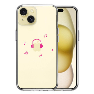 iPhone15 ケース クリア ヘッドフォン ヘッドホン ピンク スマホケース 側面ソフト 背面ハード ハイブリッド