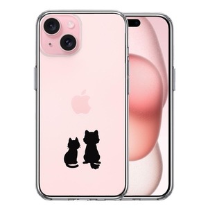 iPhone15Plus ケース クリア わんこ にゃんこ ほっこり お月見 スマホケース 側面ソフト 背面ハード ハイブリッド