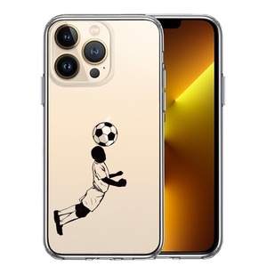 iPhone13Pro ケース クリア サッカー ヘディング 男子 黒 スマホケース 側面ソフト 背面ハード ハイブリッド