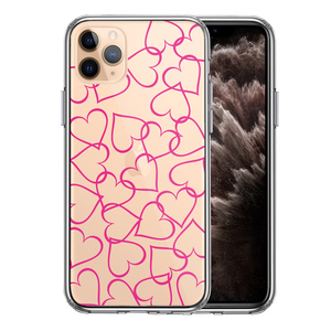 iPhone11pro ケース クリア ハート ピンク スマホケース 側面ソフト 背面ハード ハイブリッド