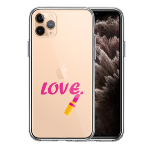 iPhone11pro ケース クリア レディース 口紅 LOVE 愛 スマホケース 側面ソフト 背面ハード ハイブリッド