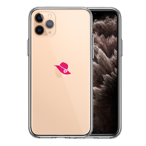 iPhone11pro ケース クリア レディース ハット つば広 赤 白薔薇 スマホケース 側面ソフト 背面ハード ハイブリッド