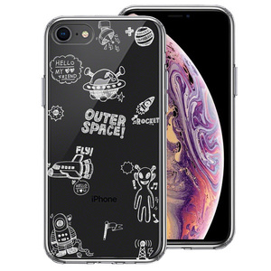 iPhone8 ケース クリア UFO 宇宙人 ホワイト スマホケース 側面ソフト 背面ハード ハイブリッド