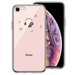 iPhone8 ケース クリア 音楽 music ヘッドフォン ヘッドホン グレー スマホケース 側面ソフト 背面ハード ハイブリッド