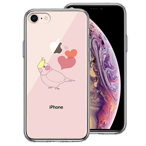 iPhone7 iPhone8 ケース クリア インコ ハート スマホケース 側面ソフト 背面ハード ハイブリッド