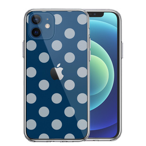iPhone12mini ケース クリア 水玉 ブルーグレー スマホケース 側面ソフト 背面ハード ハイブリッド