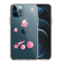 iPhone12Pro ケース クリア 夏 熱帯魚 と 貝 ピンク スマホケース 側面ソフト 背面ハード ハイブリッド_画像1