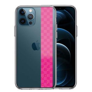 iPhone12Pro ケース クリア 和柄 帯 市松模様 ピンク 金箔 スマホケース 側面ソフト 背面ハード ハイブリッド