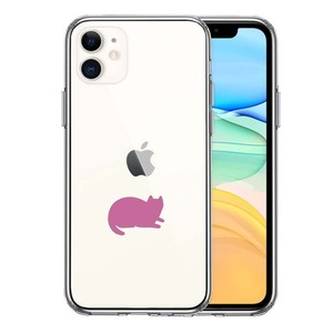 iPhone11 ケース クリア にゃんこ 伏せ ピンク スマホケース 側面ソフト 背面ハード ハイブリッド