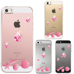 iPhone5 iPhone5s ケース クリア 熱帯魚と貝 ピンク スマホケース ハード スマホケース ハード