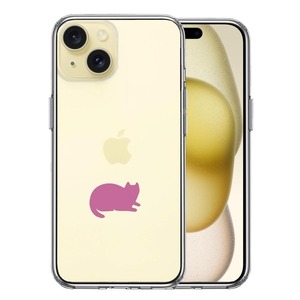 iPhone15Plus ケース クリア にゃんこ 伏せ ピンク スマホケース 側面ソフト 背面ハード ハイブリッド