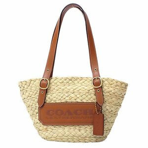 【送料無料】【本物】COACH★コーチ★ストラクチャードトート16★CJ638★ストロー×レザー★ナチュラル×ブラウン★かごバック★レディース