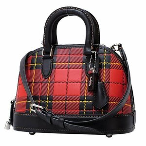 【送料無料】【本物】COACH★コーチ★レヴェルバック24・プラッドプリント★CG194★グラブタンレザー★レッド×ブラック★ショルダーバック