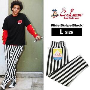 COOKMAN クックマン シェフパンツ Chef Pants Wide Stripe Black ワイドストライプ Lサイズ 231-32869 ゆうパケット1点まで送料無料