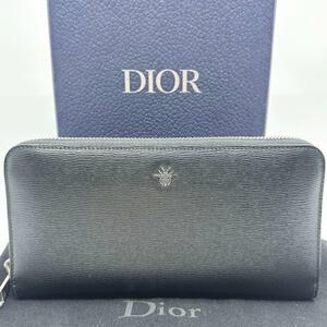 【極美品・付属品完備】Dior HOMME ディオールオム 長財布 ロングウォレット ラウンドファスナー Bee 蜂 ビー ロゴ金具 レザー 本革