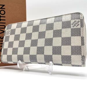 極美品鑑定済 ルイヴィトン ダミエ アズール ジッピーウォレット ラウンド LOUIS VUITTON N60019 長財布 メンズ レディース 白 ホワイト