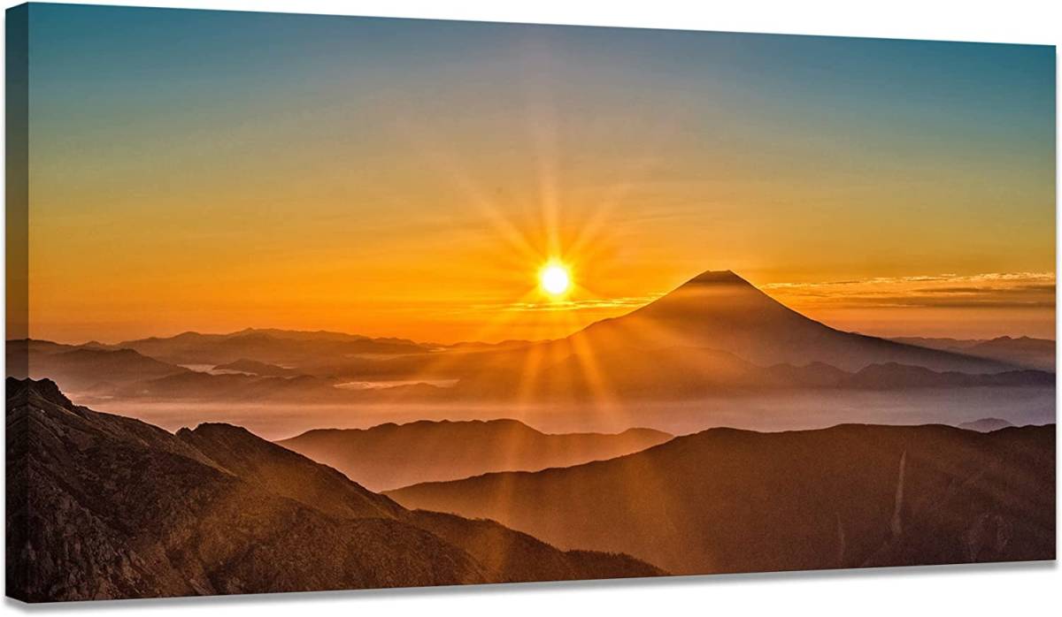 Large size Mt. Fuji picture, art panel, art poster, canvas, wooden frame, canvas painting, lucky charm, canvas painting, good luck, sunrise art, 80x40cm, Artwork, Painting, others