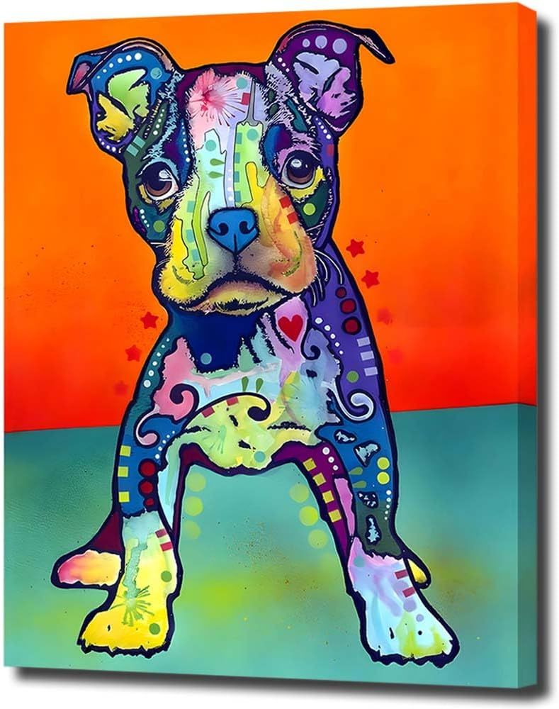 Cuadro de perro, pintura, panel de arte, colgante de pared, marco de madera, lienzo, pintura en lienzo, imagen, póster artístico, Interior, arte moderno, Boston Terrier, nuevo, obra de arte, cuadro, otros