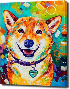 Art hand Auction 犬の絵 絵画 アートパネル 壁掛け 木枠 キャンバス キャンバス画 絵 アートポスター インテリア 現代アート 柴犬 新品, 美術品, 絵画, その他