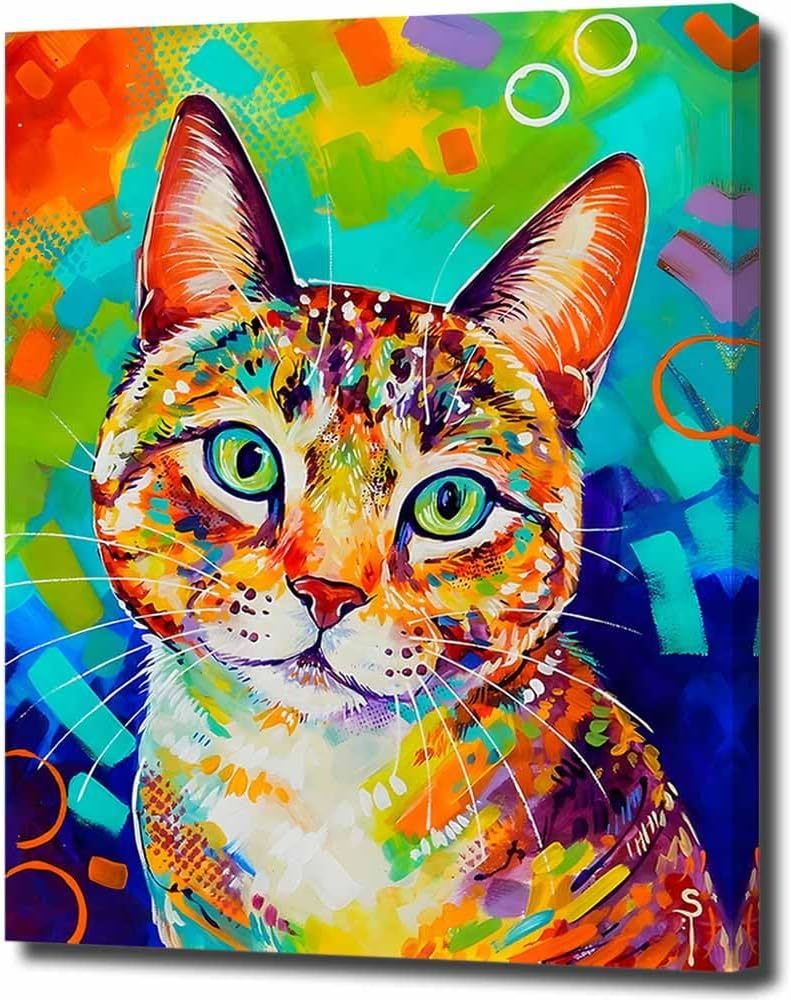 Art panel, modern art, wall hanging, wooden frame, canvas, canvas painting, art poster, new, interior, stylish, cat, cat, cat painting, Artwork, Painting, others