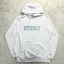 STUSSY ステューシー ビック ロゴ 刺繍 スウェット パーカー プルオーバー フーディ ホワイト メンズ XL _画像1